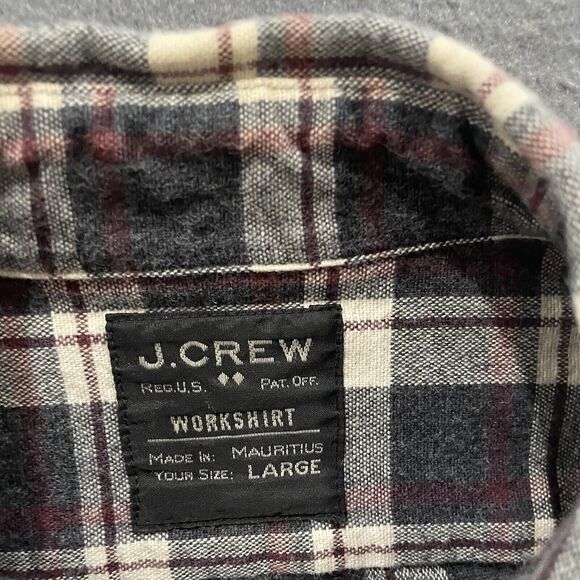 J. Crew Shirt Mens Large Gray Plaid Workshirt Flannel Heavy Cotton Vintage 90s - Picture 4 of 7